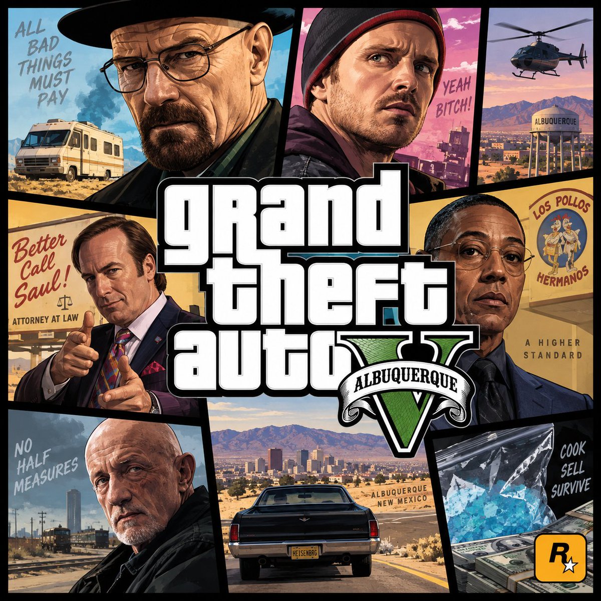 Product Marketing - Albuquerque GTA-Style Crime Collage — output 1