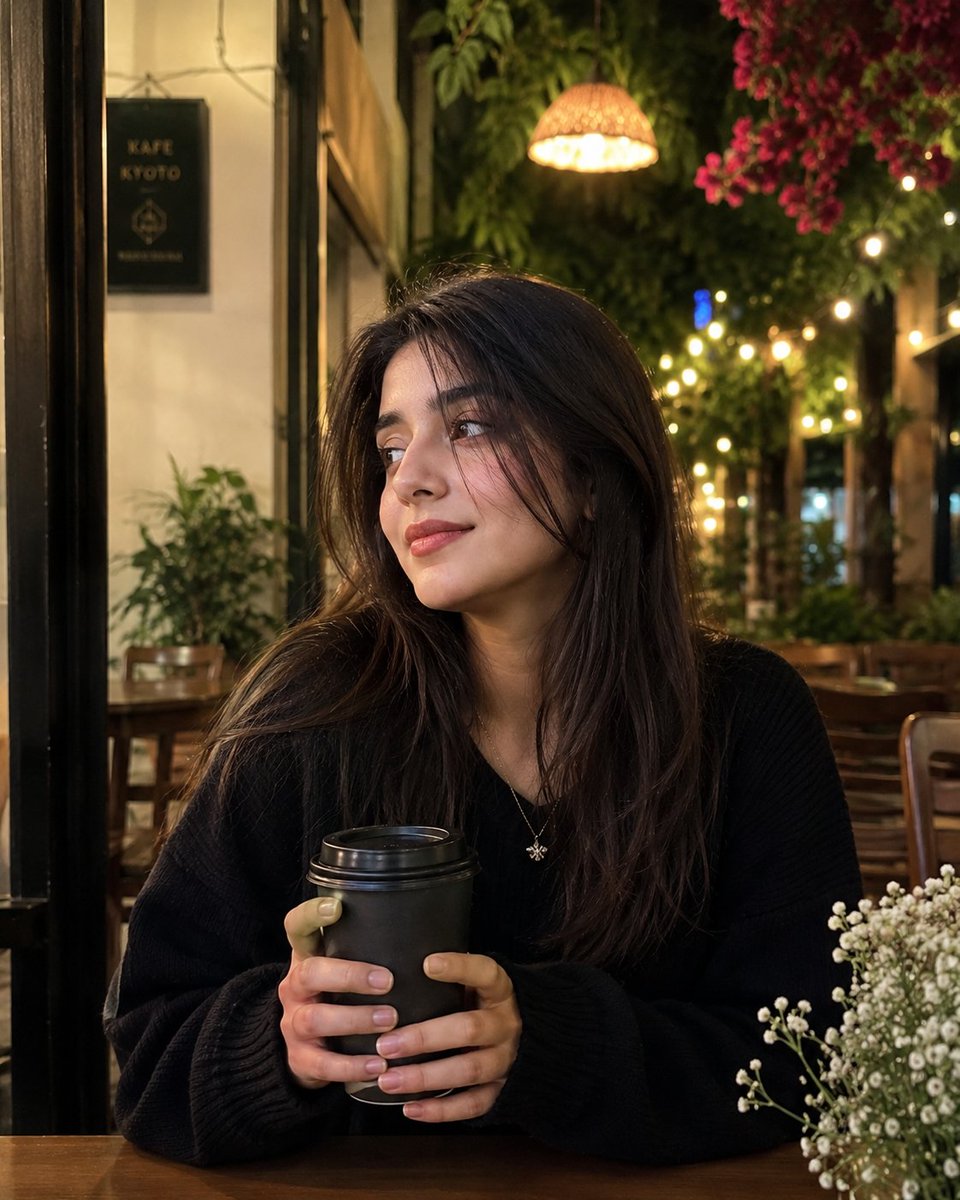 Social Media Post - Cinematic Night Café Portrait — output 1