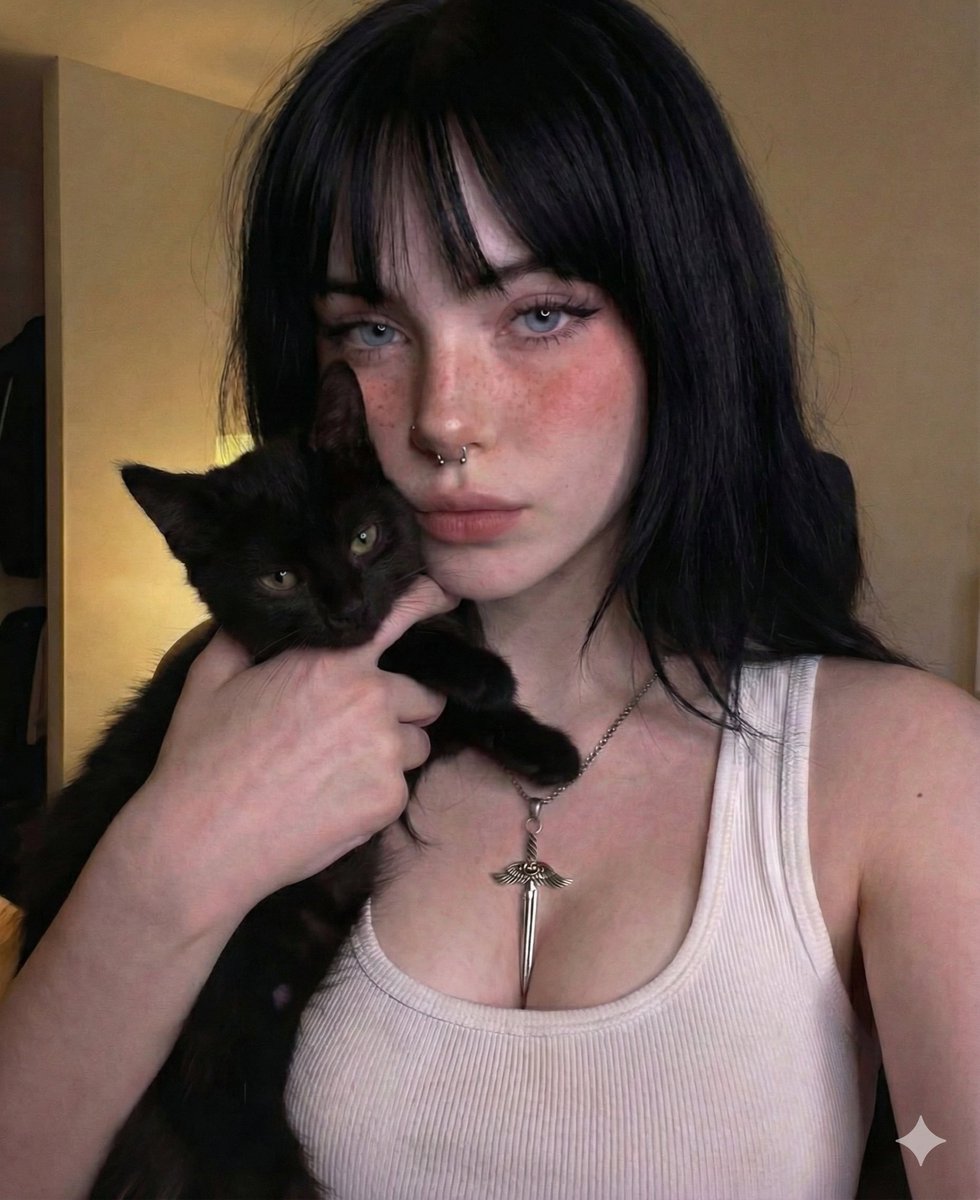 Soft Grunge Selfie with Black Cat Companion — output 1
