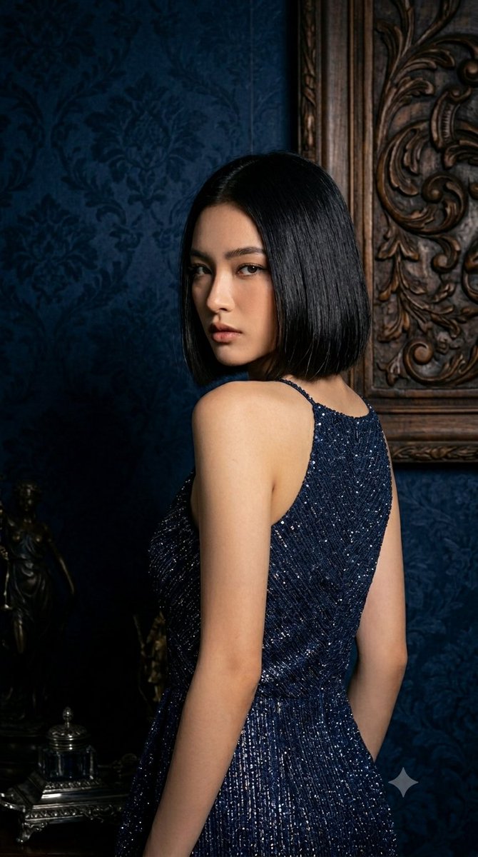 Profile / Avatar - Elegant woman in glittery navy dress — output 1