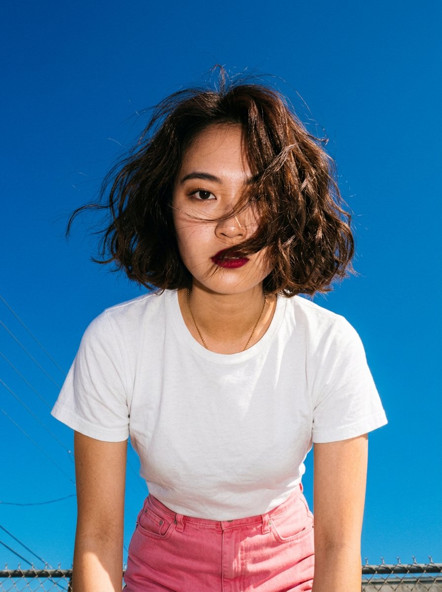 Social Media Post - High-Angle Korean Street Style Portrait — output 1