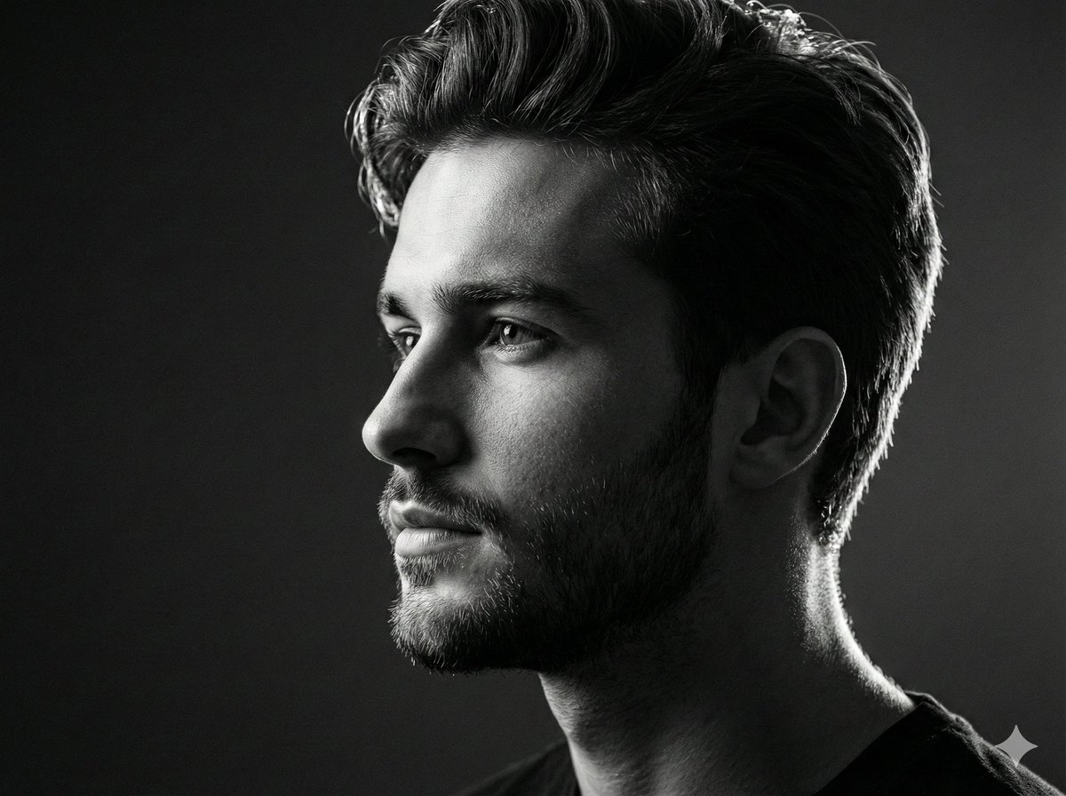 Profile / Avatar - Black and white studio side-profile portrait prompt — output 1