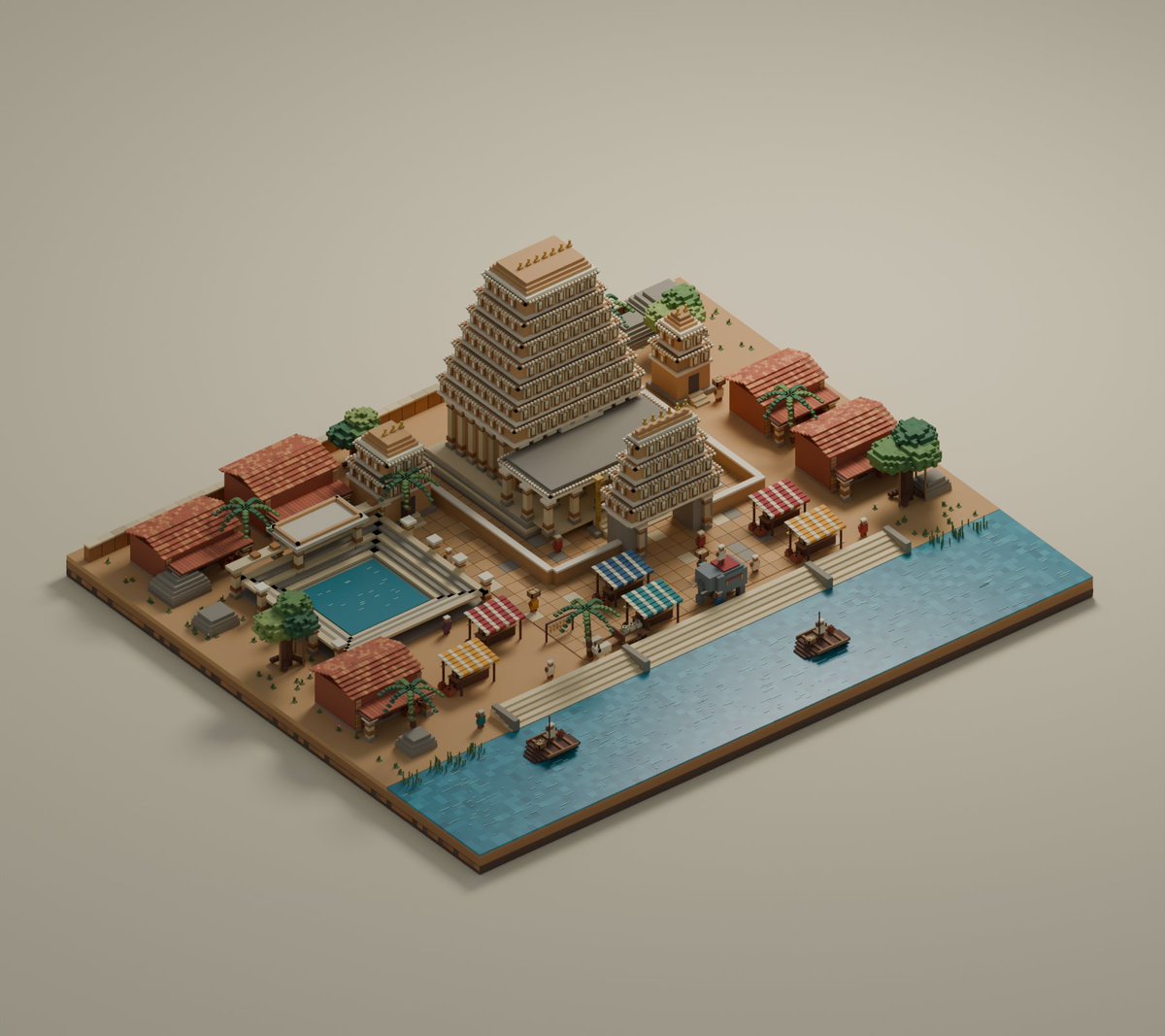 Game Asset - Isometric Voxel River Temple City — output 1