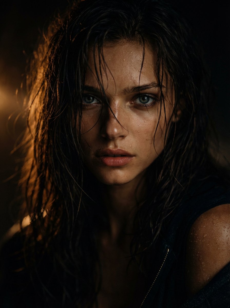 Cinematic Wet Hair Portrait Prompt — output 1