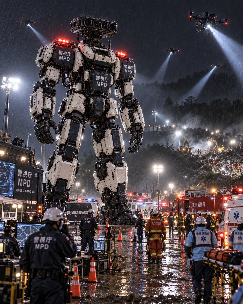 YouTube Thumbnail - Giant Police Robot at Night Rescue — output 1