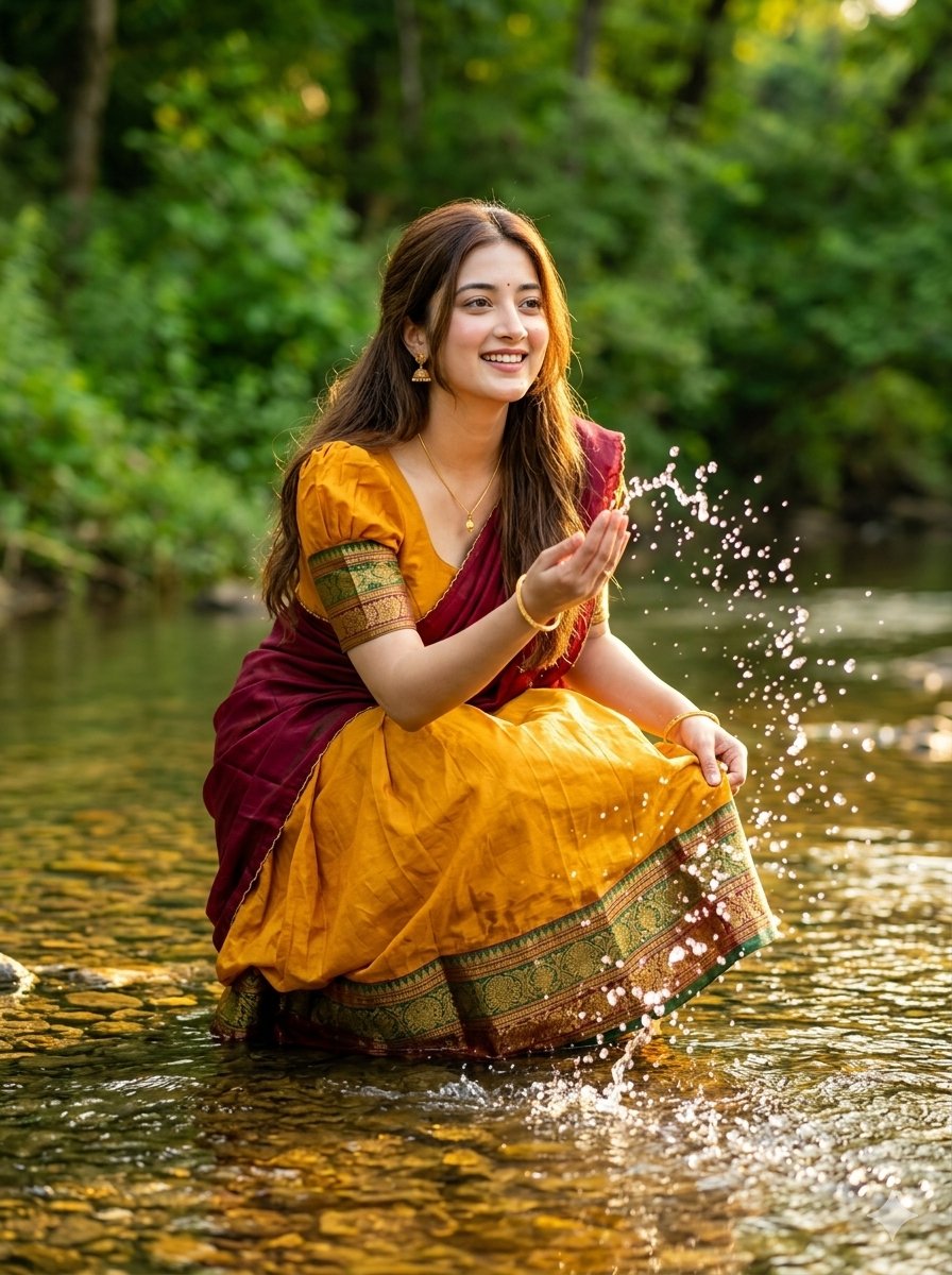 Product Marketing - Joyful Forest River Saree Portrait — output 1