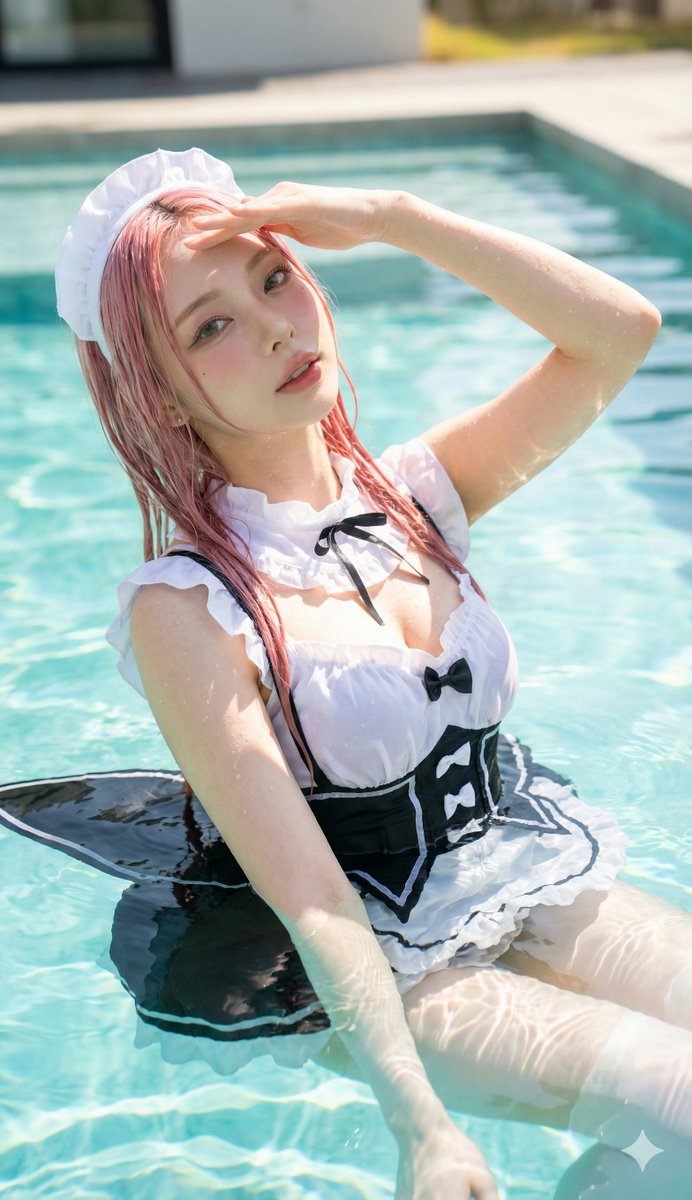 8K Photorealistic Cosplay in Pool with Wet Effects — output 1