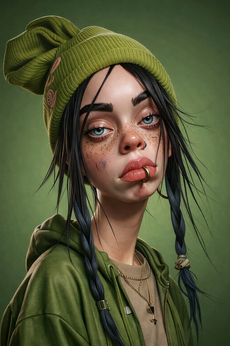 Game Asset - Billie Eilish Cartoon Version 3D Render Prompt — output 1