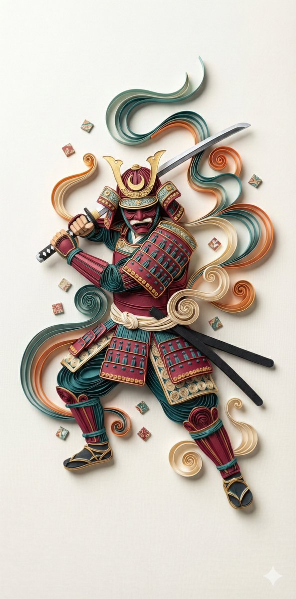 Game Asset - 3D Paper Quilling Art: Samurai Warrior — output 1