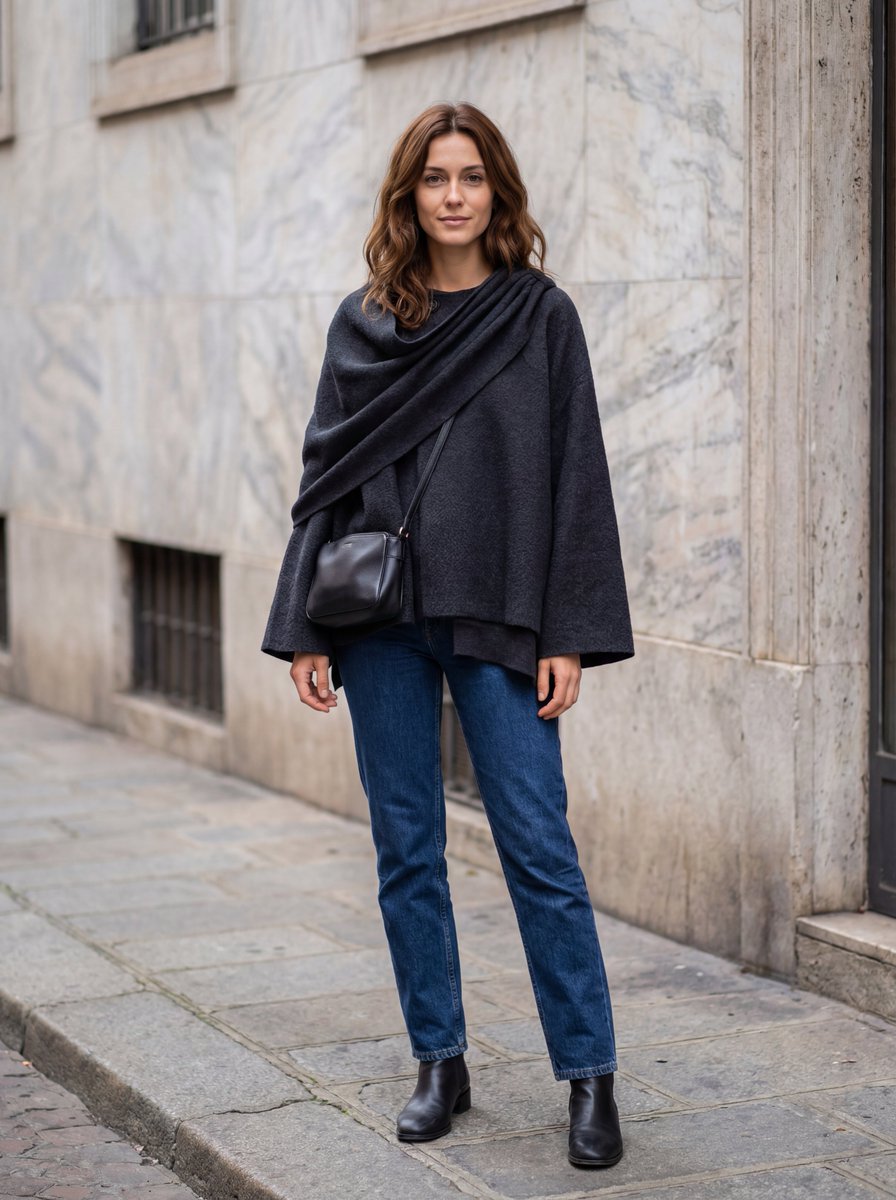 Hyper-Realistic Lifestyle Fashion Photo (Wool Poncho) — output 1