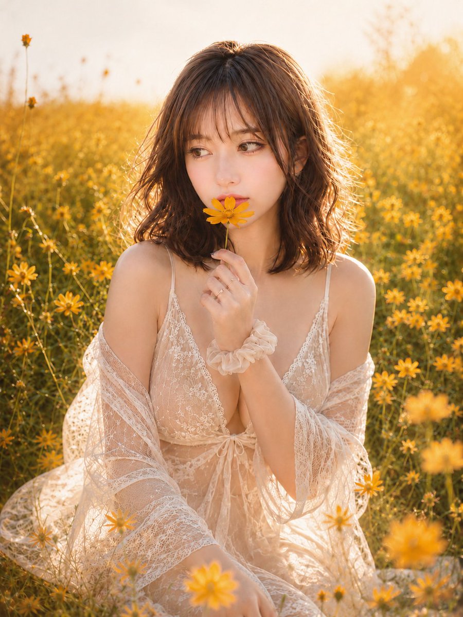 Social Media Post - Sunset Portrait with Yellow Flowers — output 1