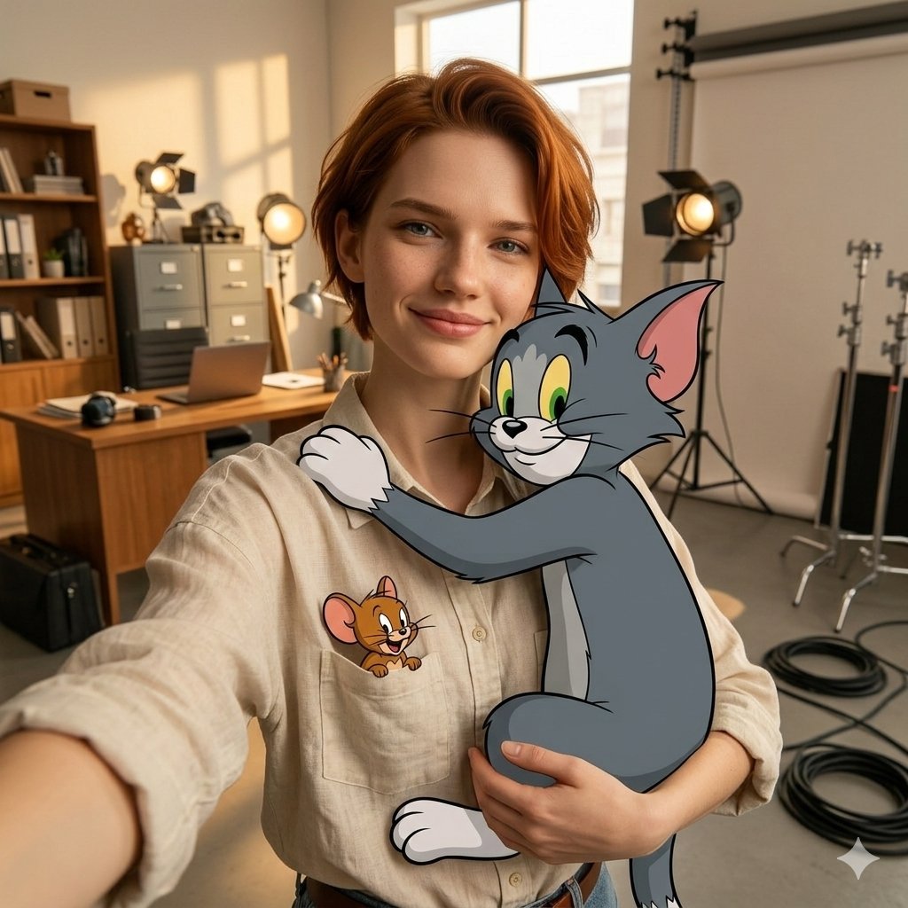 Profile / Avatar - First-Person Selfie Hugging Stylized Tom and Jerry — output 1