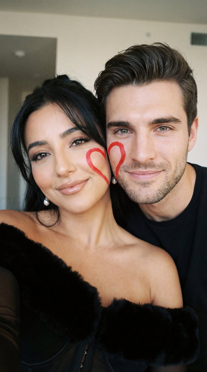 Profile / Avatar - Ultra-Close Photorealistic Couple Selfie with Heart Cheek Paint — output 1