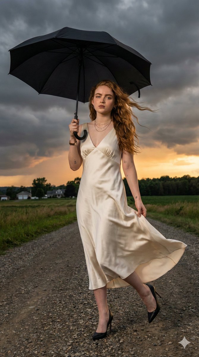 Sadie Sink Cinematic Stormy Sunset Portrait — output 1