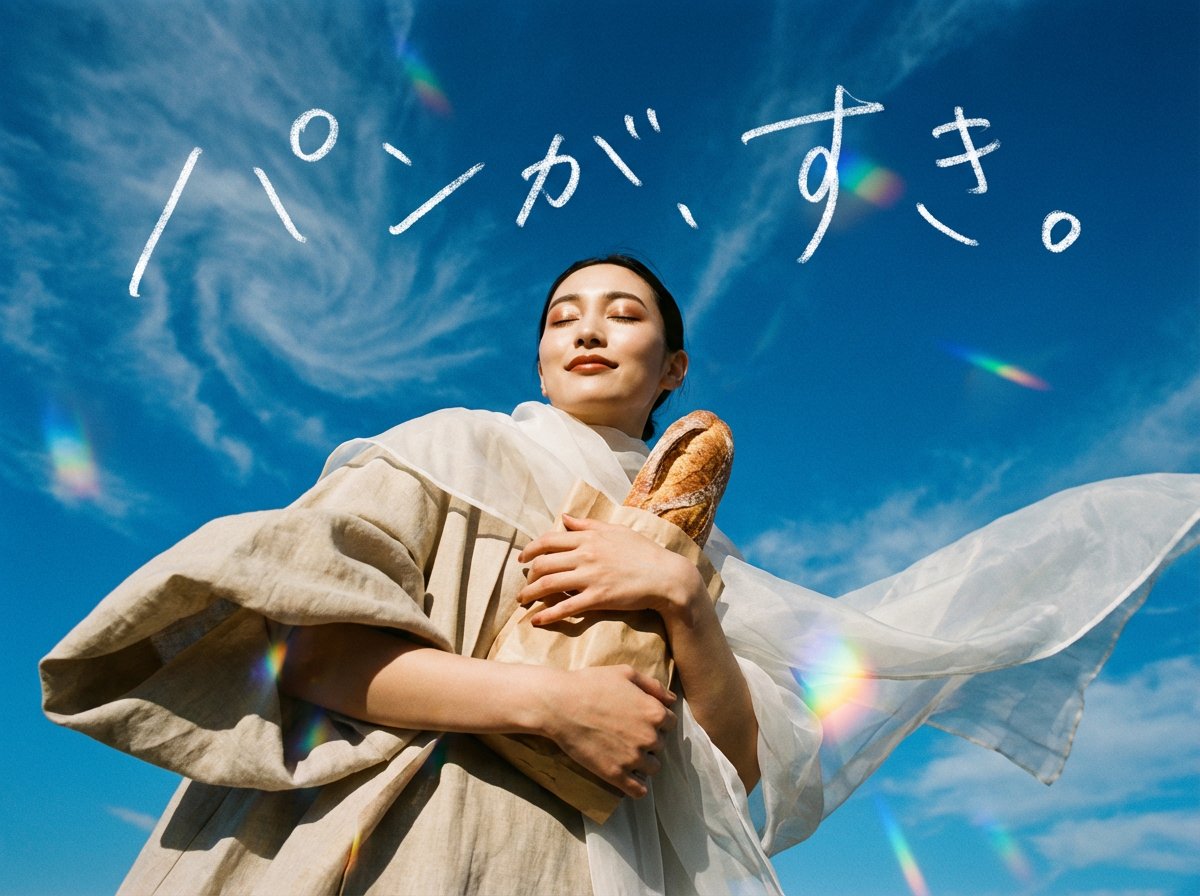 Tokyo avant-garde bread ad with handwritten Japanese — output 1