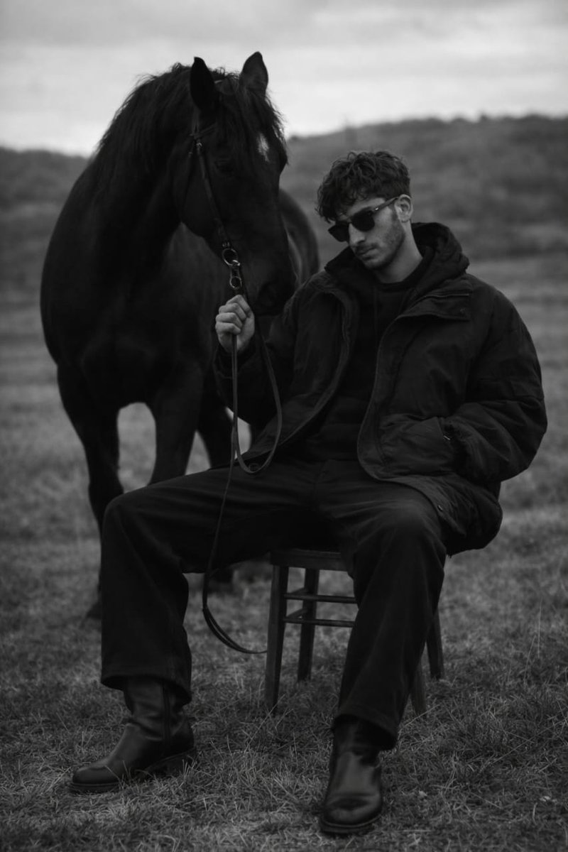 Monochrome Editorial Portrait: Man and Horse — output 1