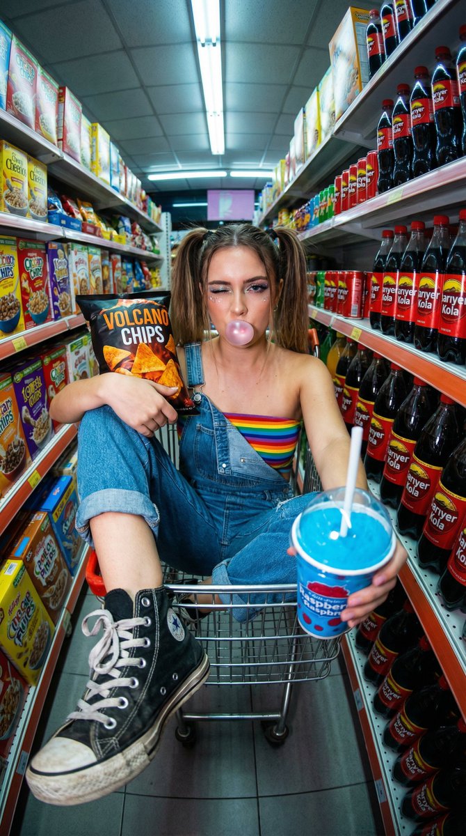 Social Media Post - Y2K Supermarket POV Action Shot Prompt — output 1
