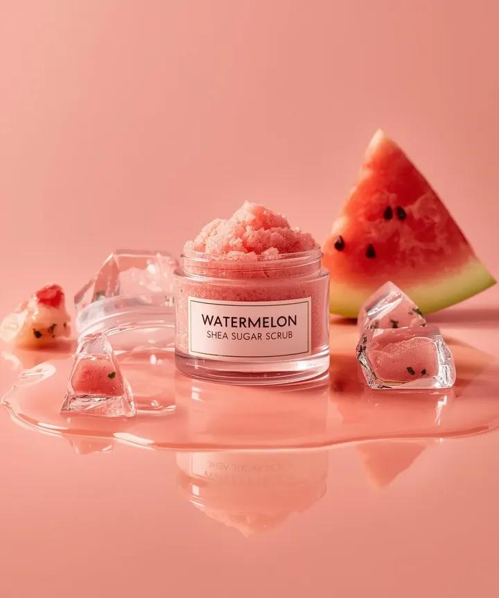E-commerce Main Image - Hyper-photorealistic cosmetic skincare jar product shot with watermelon and ice cubes โ output 1
