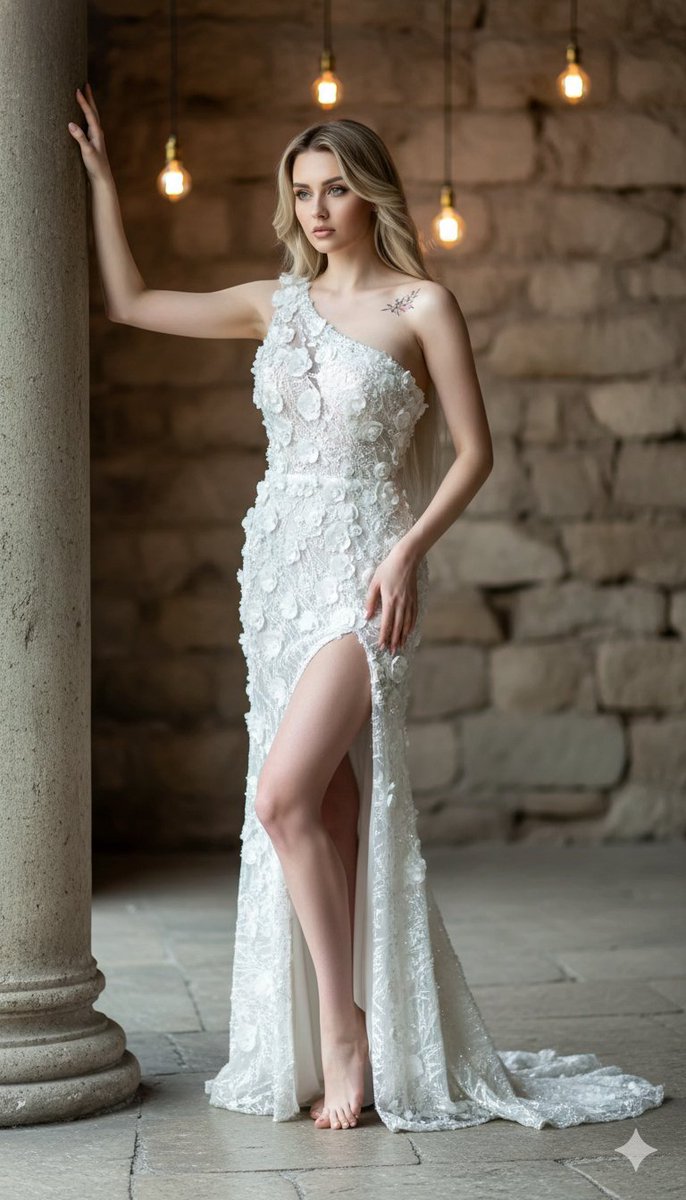 Hyper-realistic Portrait of a Woman in a White Gown — output 1
