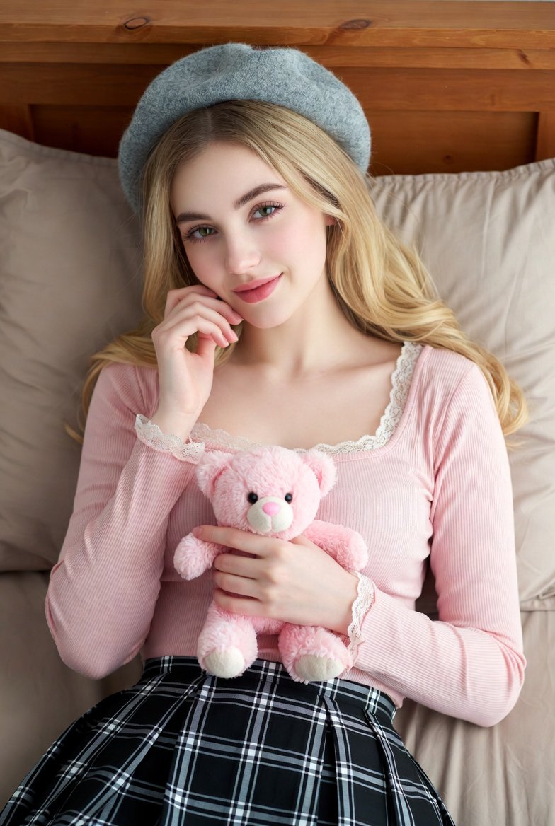 Photorealistic Bedroom Portrait with Teddy Bear — output 1