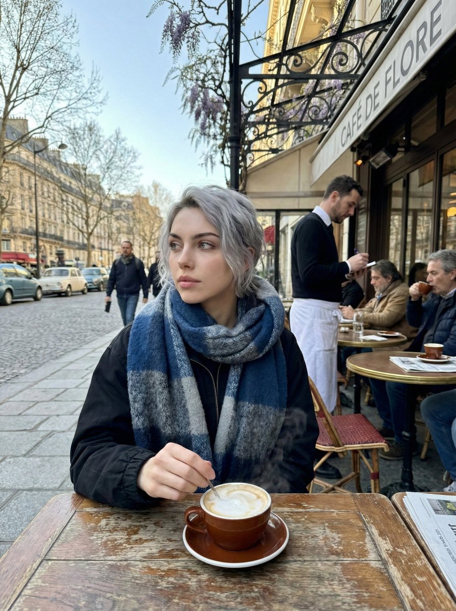 Paris Marais cafe terrace portrait prompt — output 1