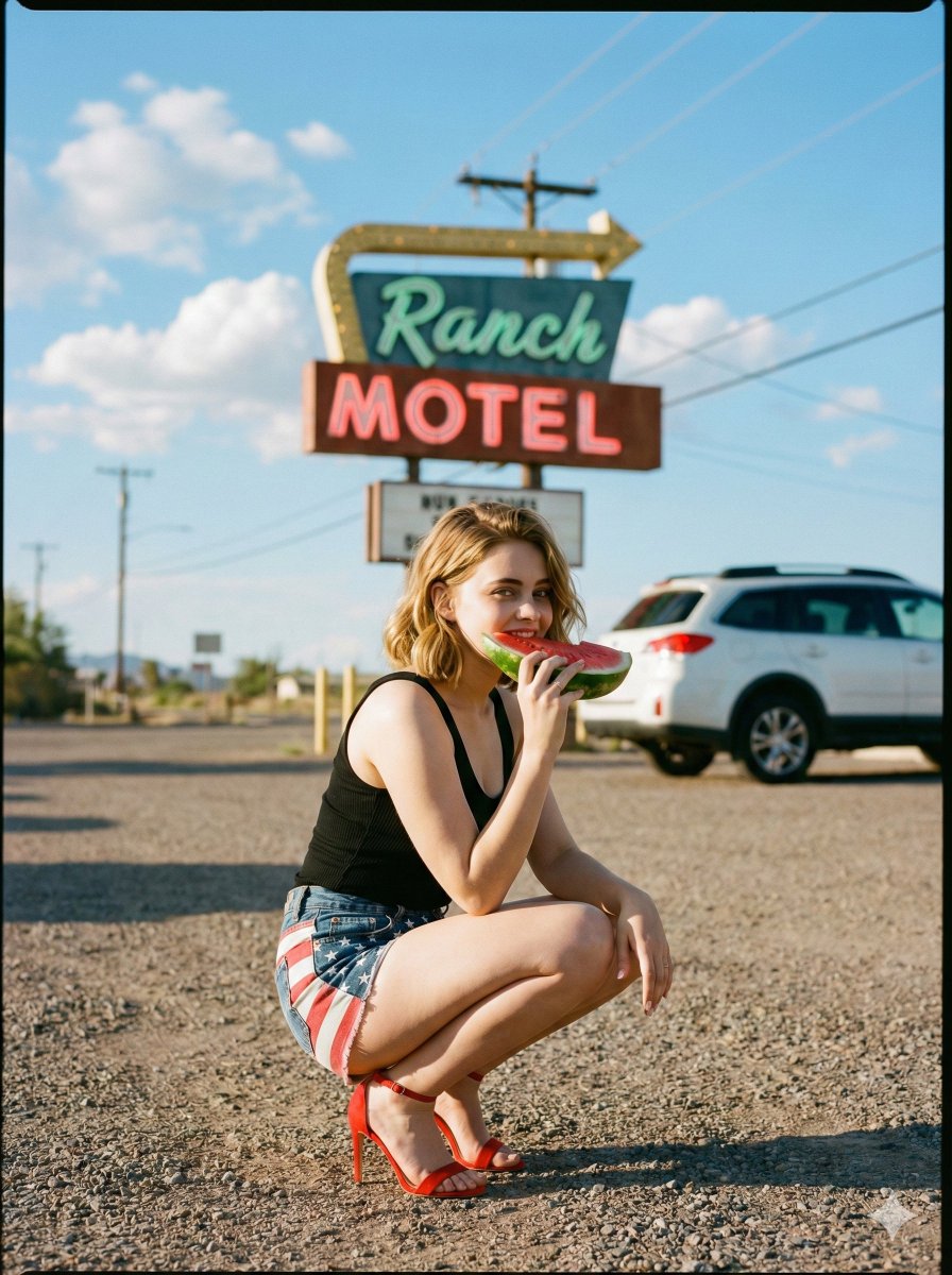 Product Marketing - Americana Road Trip Editorial Fashion Prompt — output 1