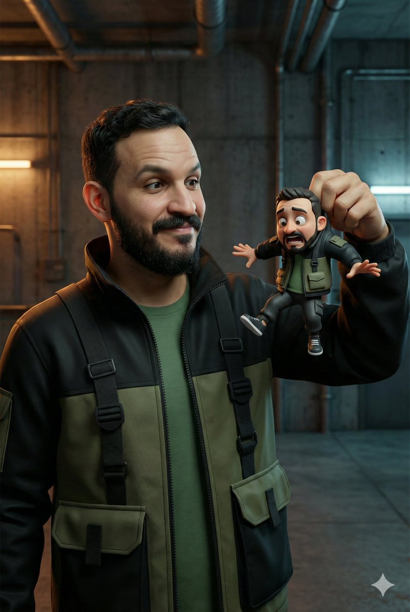Ultra-Realistic Man Holding Cartoon Miniature of Self — output 1