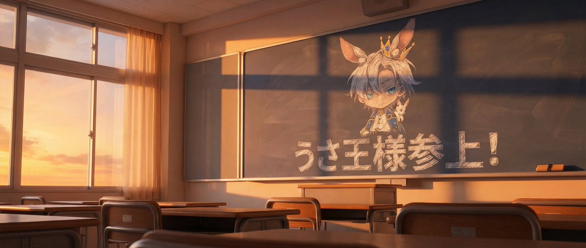 Chalkboard king rabbit illustration at sunset — output 1
