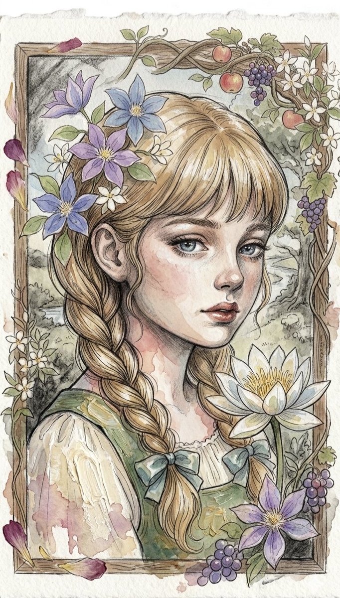 Comic / Storyboard - Watercolor Floral Portrait of a Girl — output 1