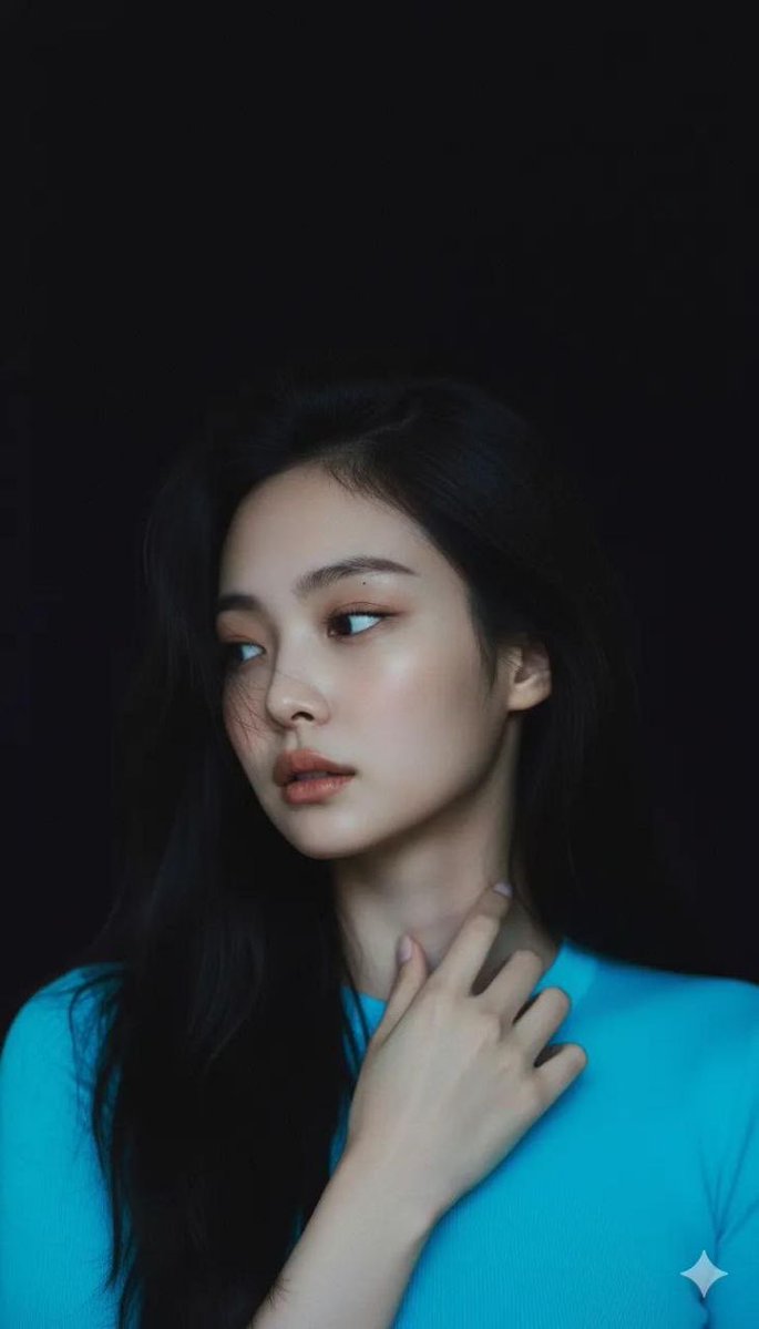 Moody Cinematic Portrait with Neon Blue Top Prompt — output 1