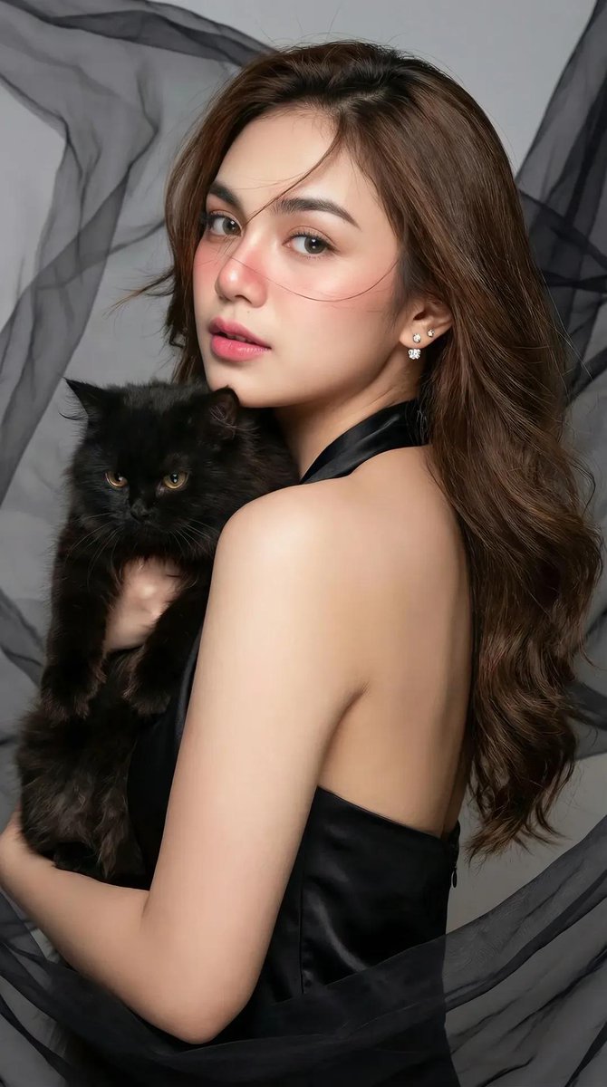 High-Fashion Portrait of an Asian Woman with a Black Cat — output 1