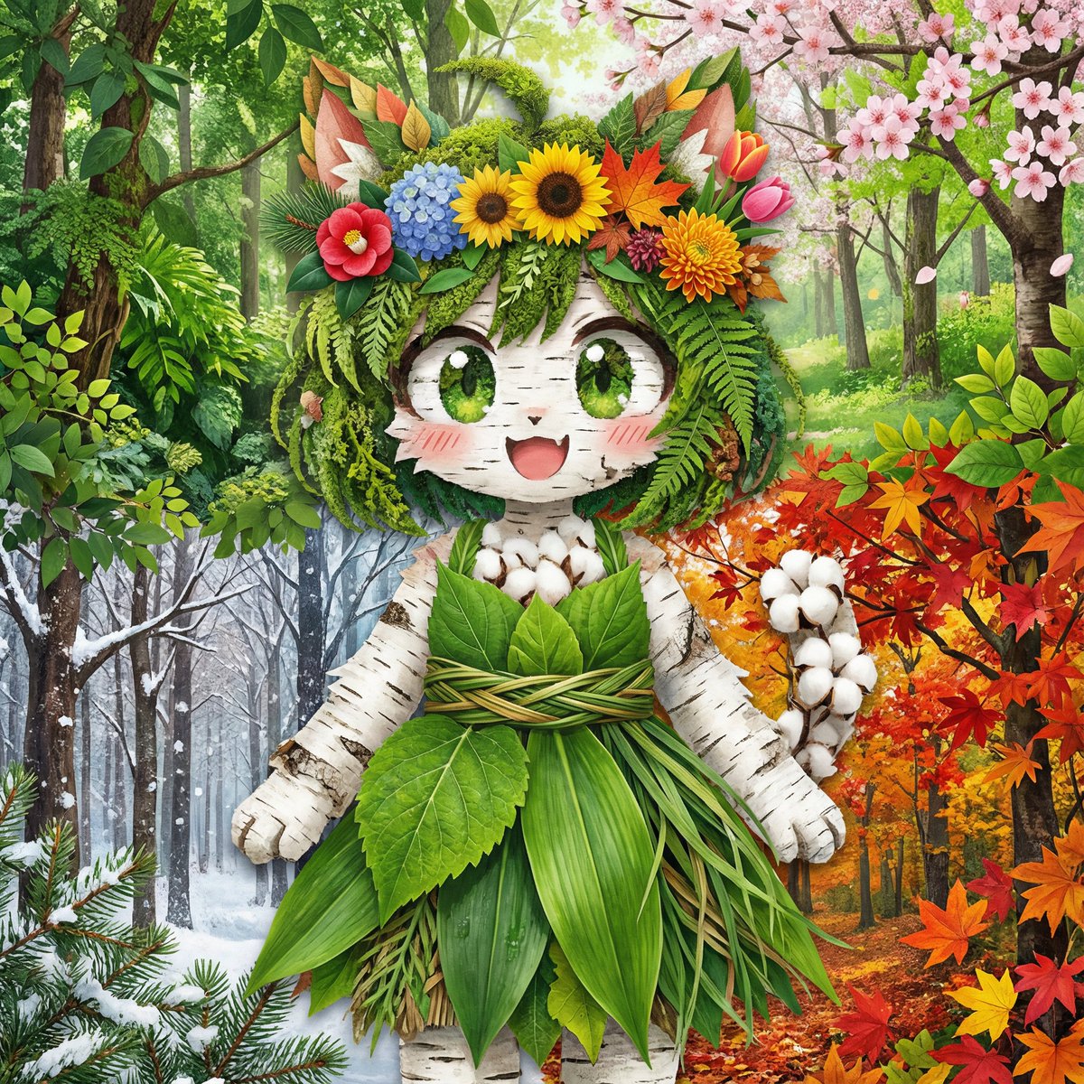 Seasonal forest collage character prompt for Nano Banana Pro — output 1