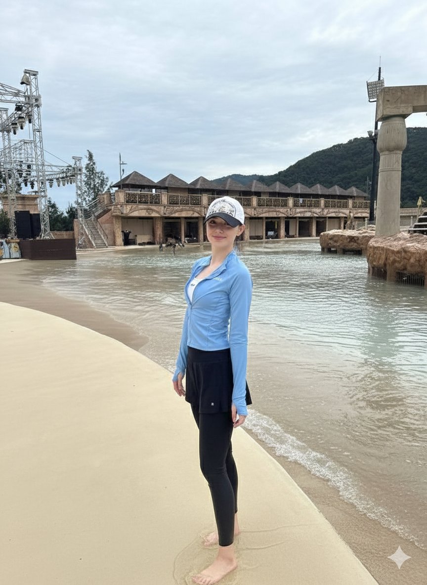Tropical Water Park Portrait with Thai Architecture — output 1