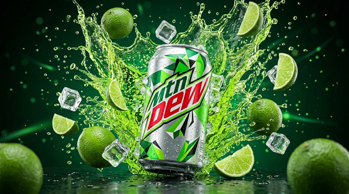 E-commerce Main Image - High-Contrast Mountain Dew Can Product Shot — output 1