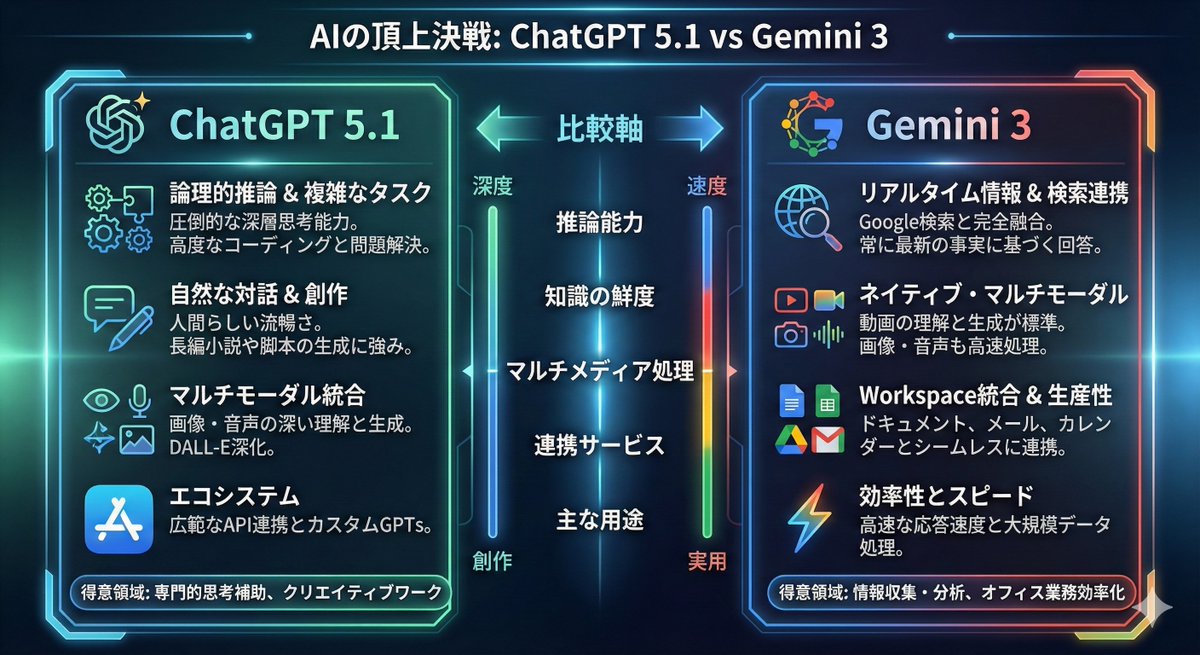 Infographic comparing ChatGPT 5.1 and Gemini 3 — output 1