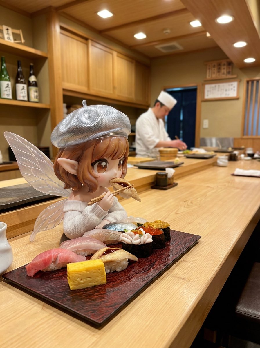 Fairy Eating Sushi Image Prompt — output 1