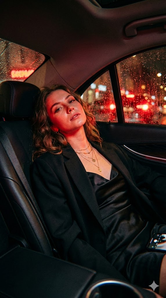 Cinematic Noir Taxi Backseat Portrait — output 1