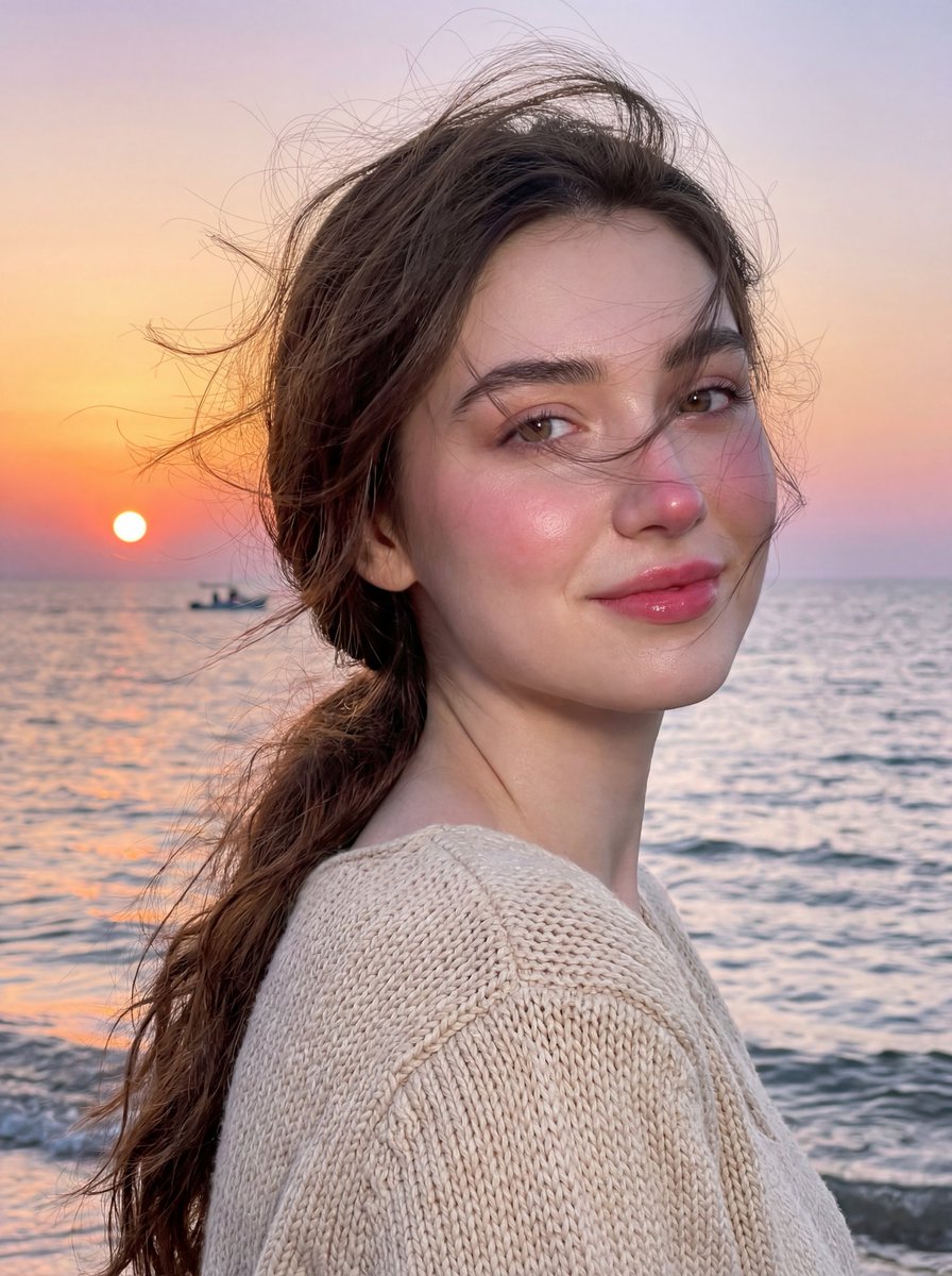 Golden Hour Seaside Portrait with Identity Preservation — output 1
