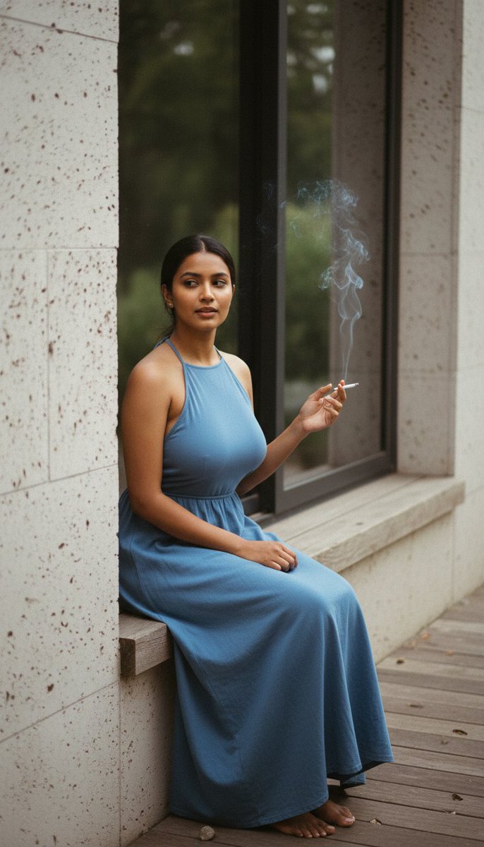 Social Media Post - Ultra-Photoreal Editorial Candid of a Woman with a Cigarette — output 1
