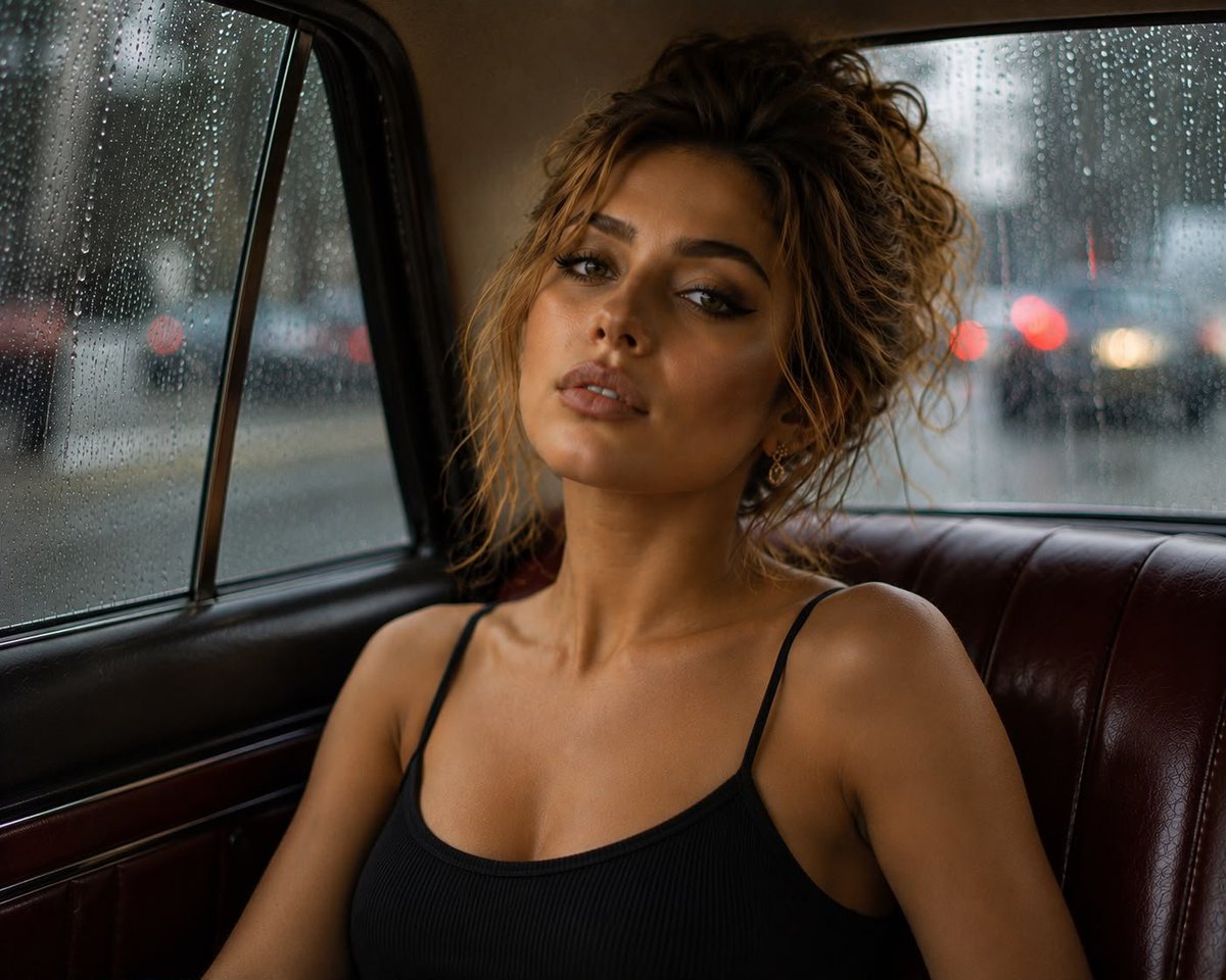 Social Media Post - Photorealistic Close-up Portrait in Vintage Car — output 1