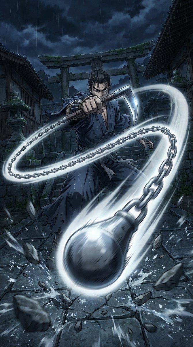 Kusarigama Warrior Dynamic Battle Scene Prompt — output 1