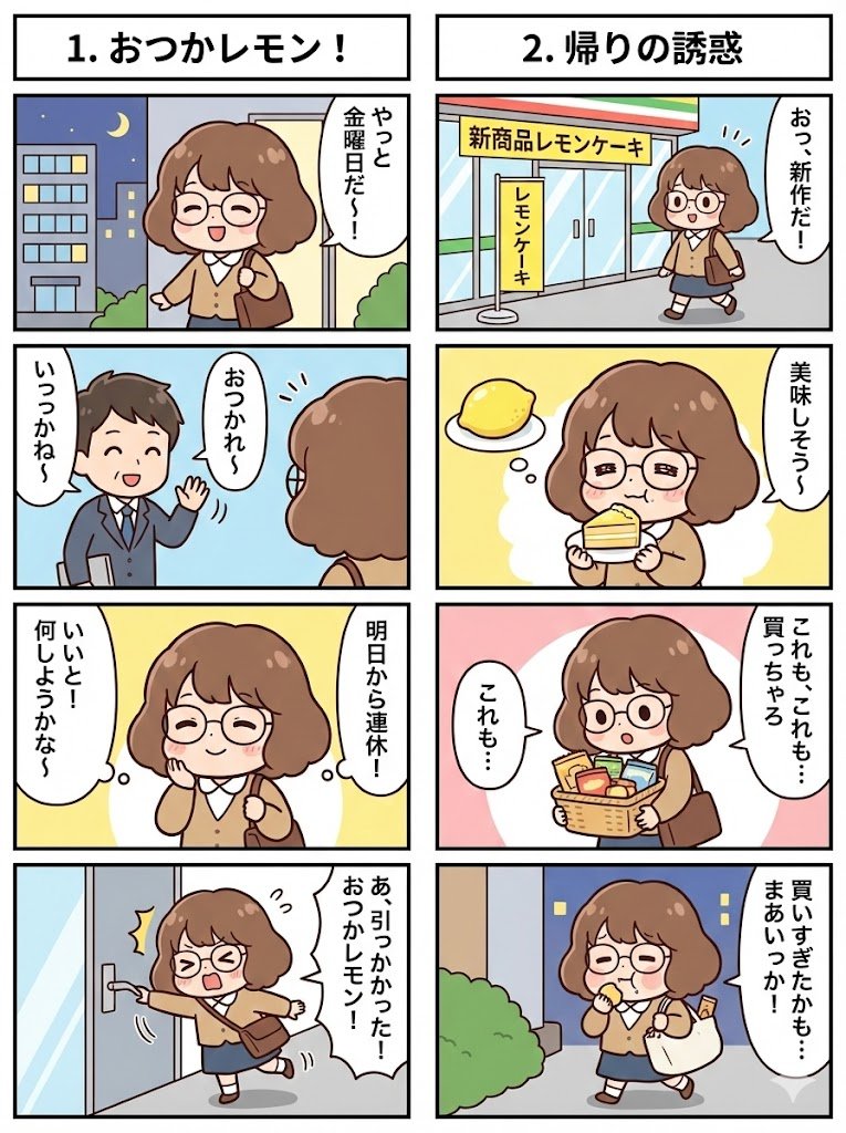 Linked 4-panel manga series prompt — output 1