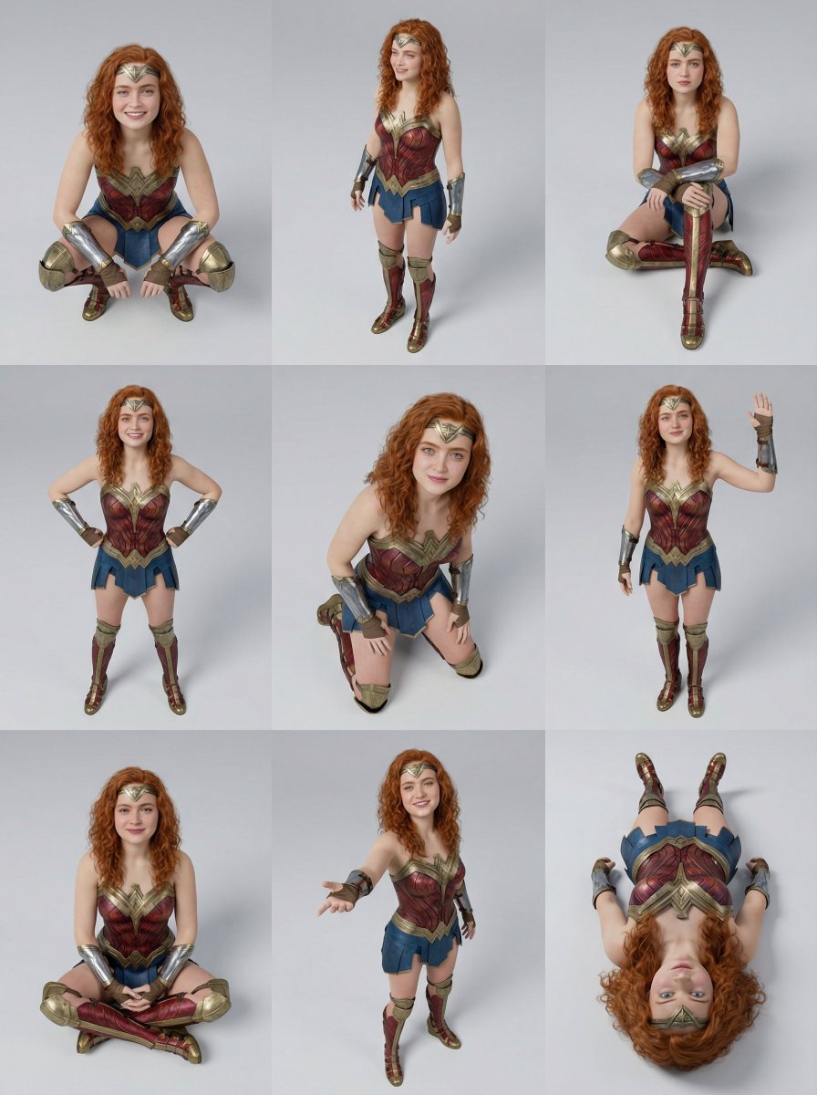 Game Asset - 3x3 Character Pose Study Grid (Sadie Sink) — output 1