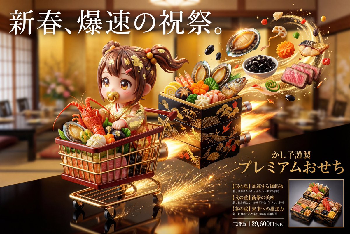 Luxury Osechi (New Year's Food) Key Visual Generation Prompt — output 1