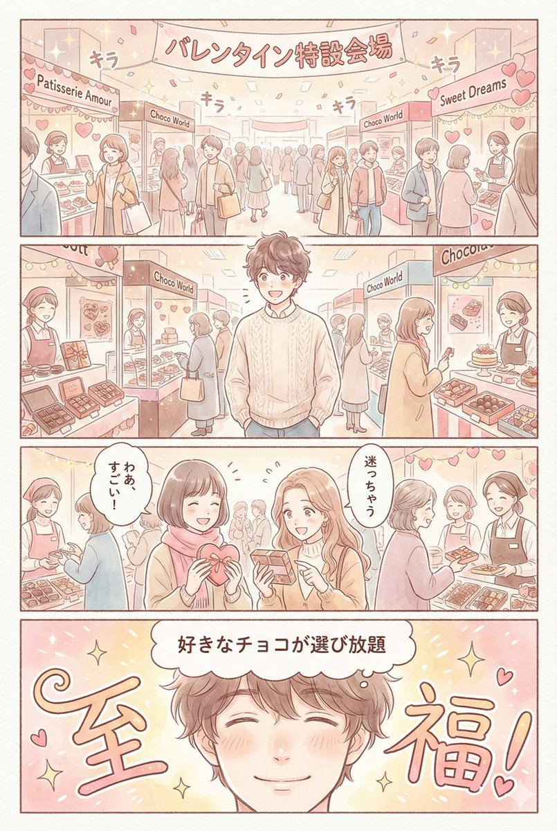 Social Media Post - Valentine's Chocolate Shopping Manga Panel Generation — output 1