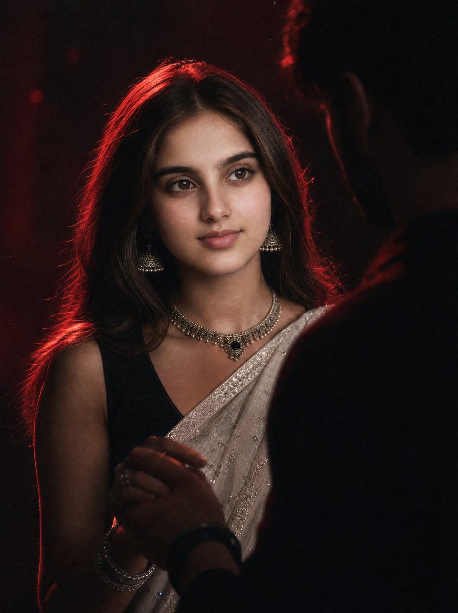Comic / Storyboard - Cinematic Red Noir Saree Portrait — output 1