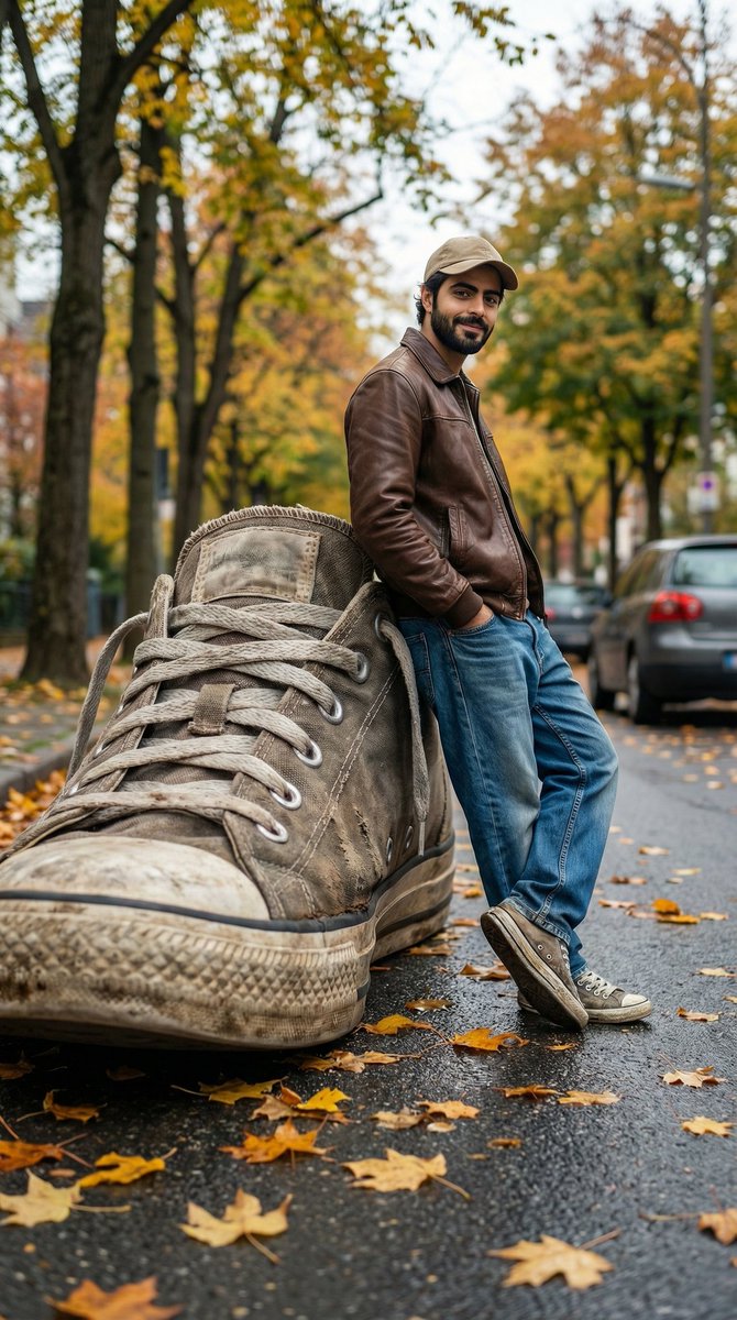 Forced-Perspective Giant Sneaker Street Scene — output 1