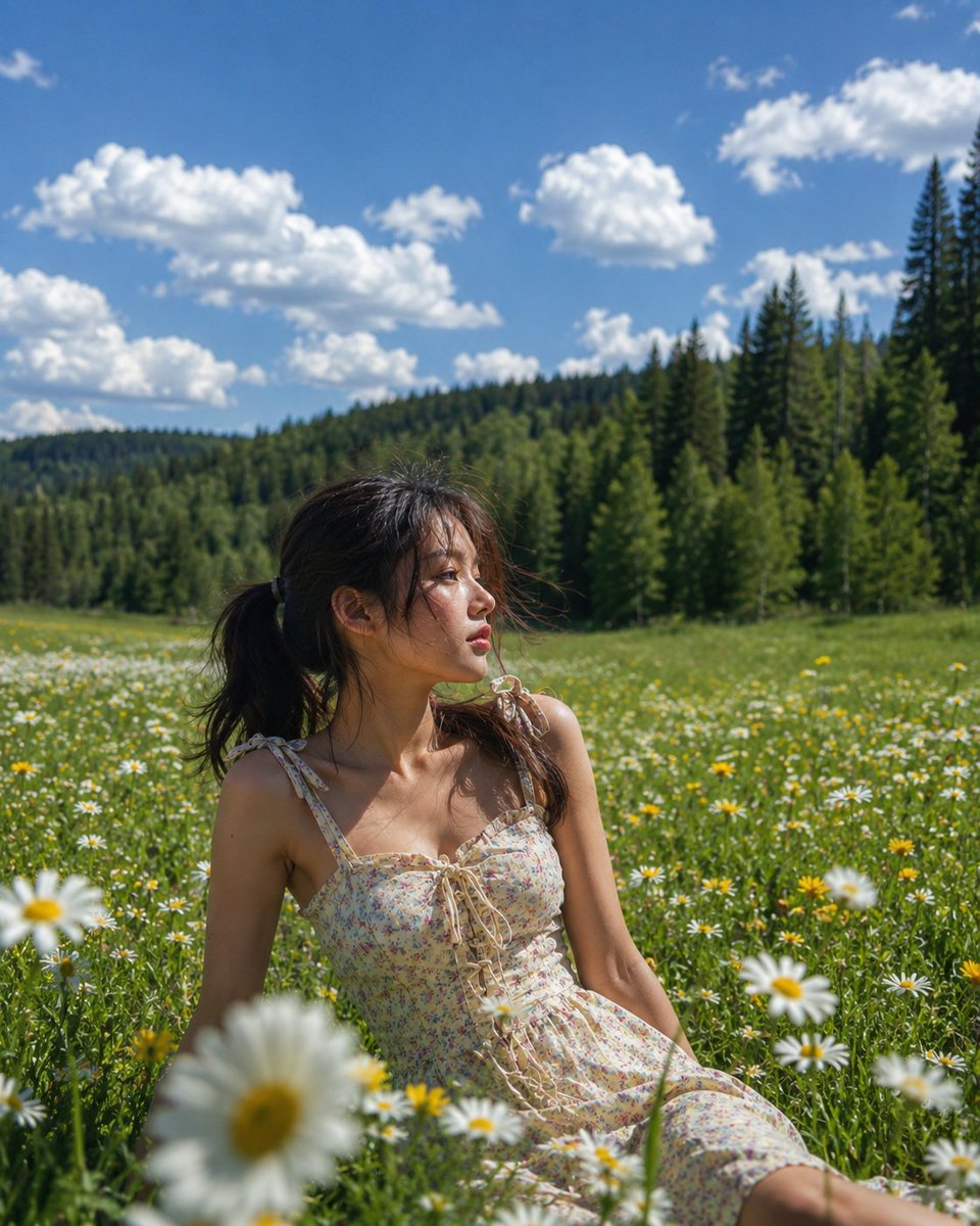 Social Media Post - Photorealistic Meadow Fashion Editorial — output 1