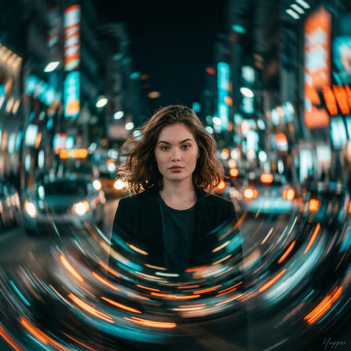 Poster / Flyer - Cinematic Portrait with Motion Blur Cityscape — output 1