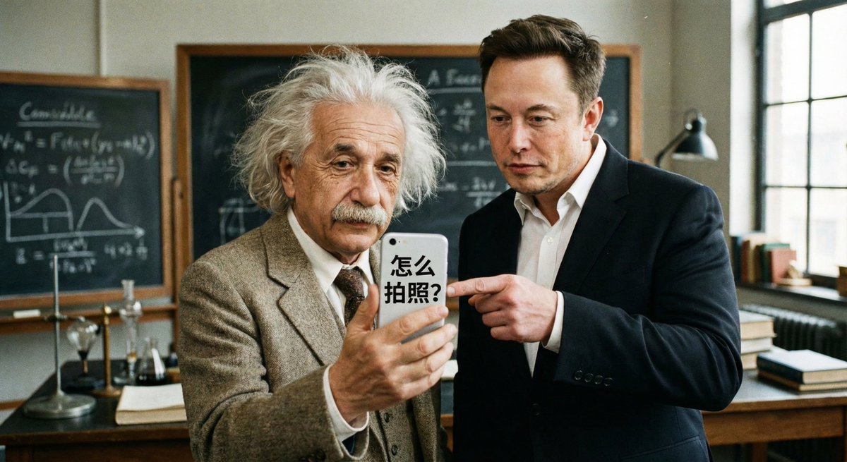 Elon Musk teaching Einstein to take a selfie — output 1
